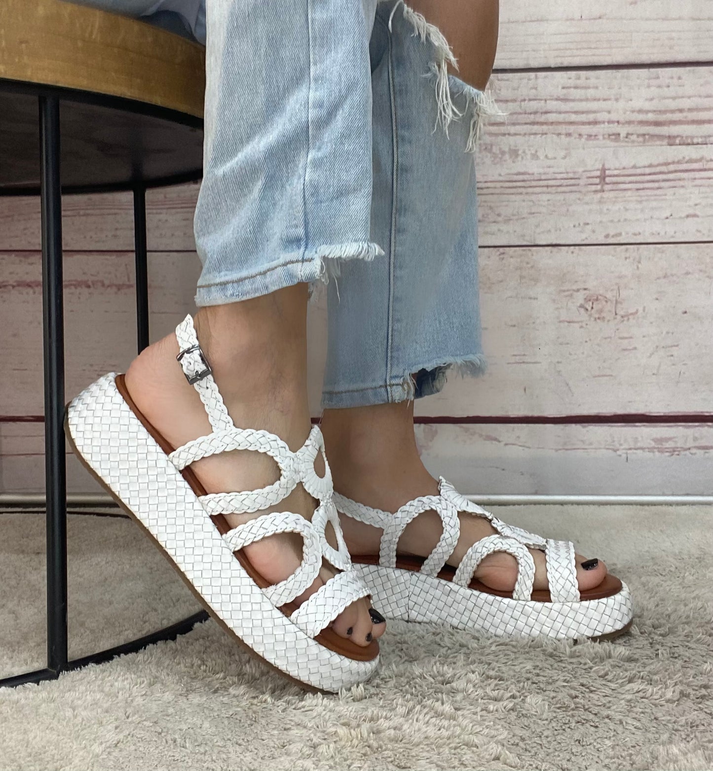 Vueva Sandalo Platform bianco pelle intrecciata