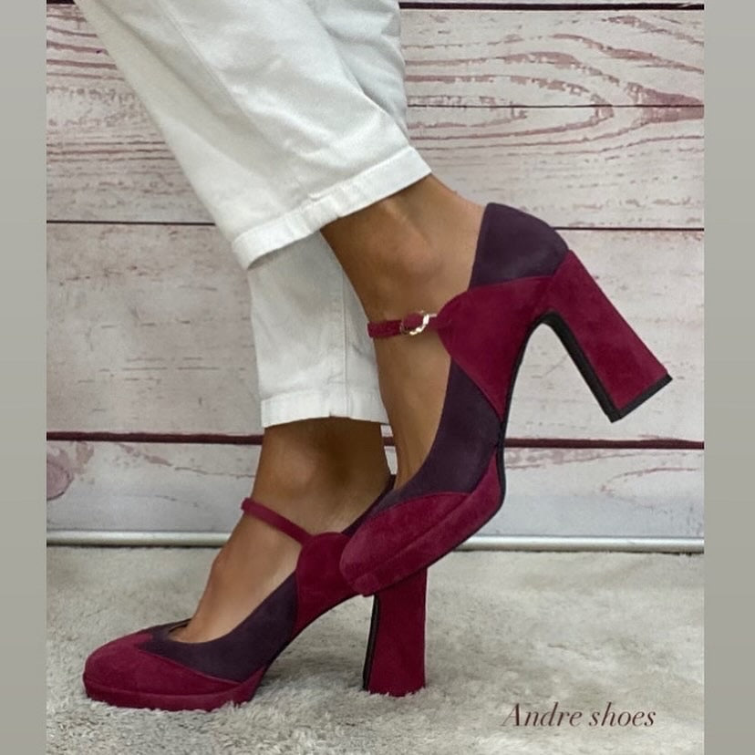 Scarpina artigianale suede bordeaux