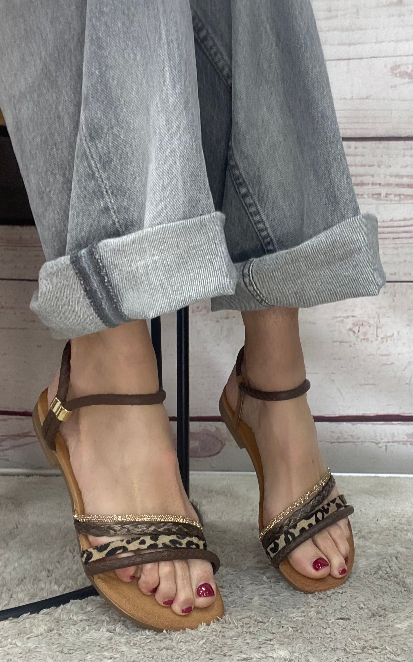 18+ Sandalo 9019 treccia cuoio animalier
