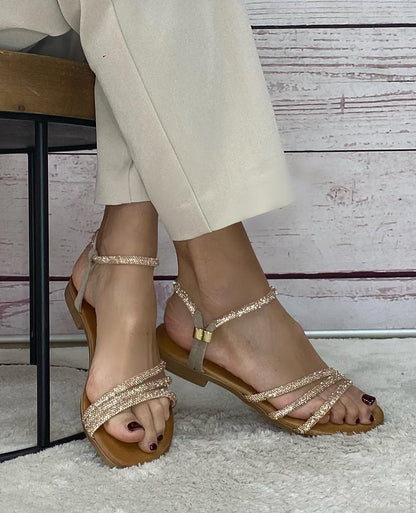 18+ Sandalo basso strass oro rosa