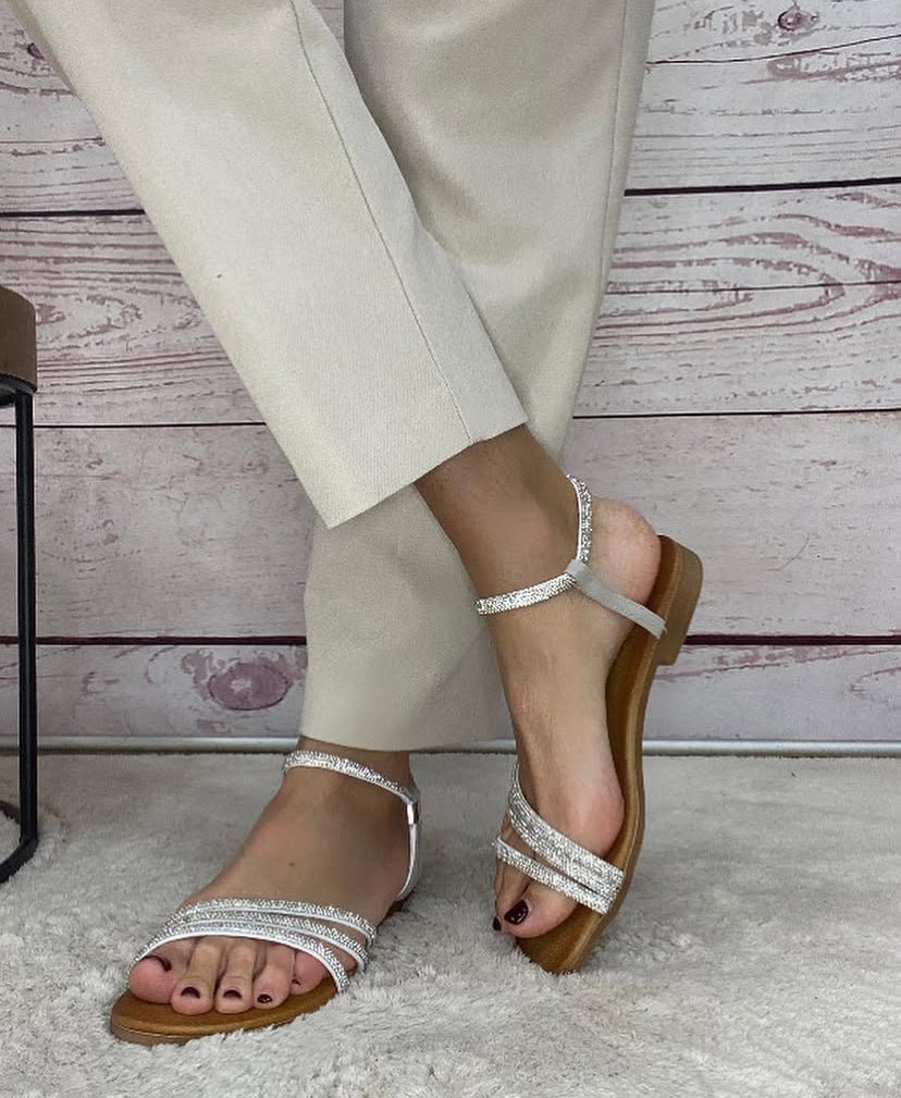 18+ Sandalo basso strass argento