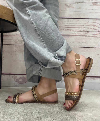 18+ Sandalo 9023 treccia cuoio animalier