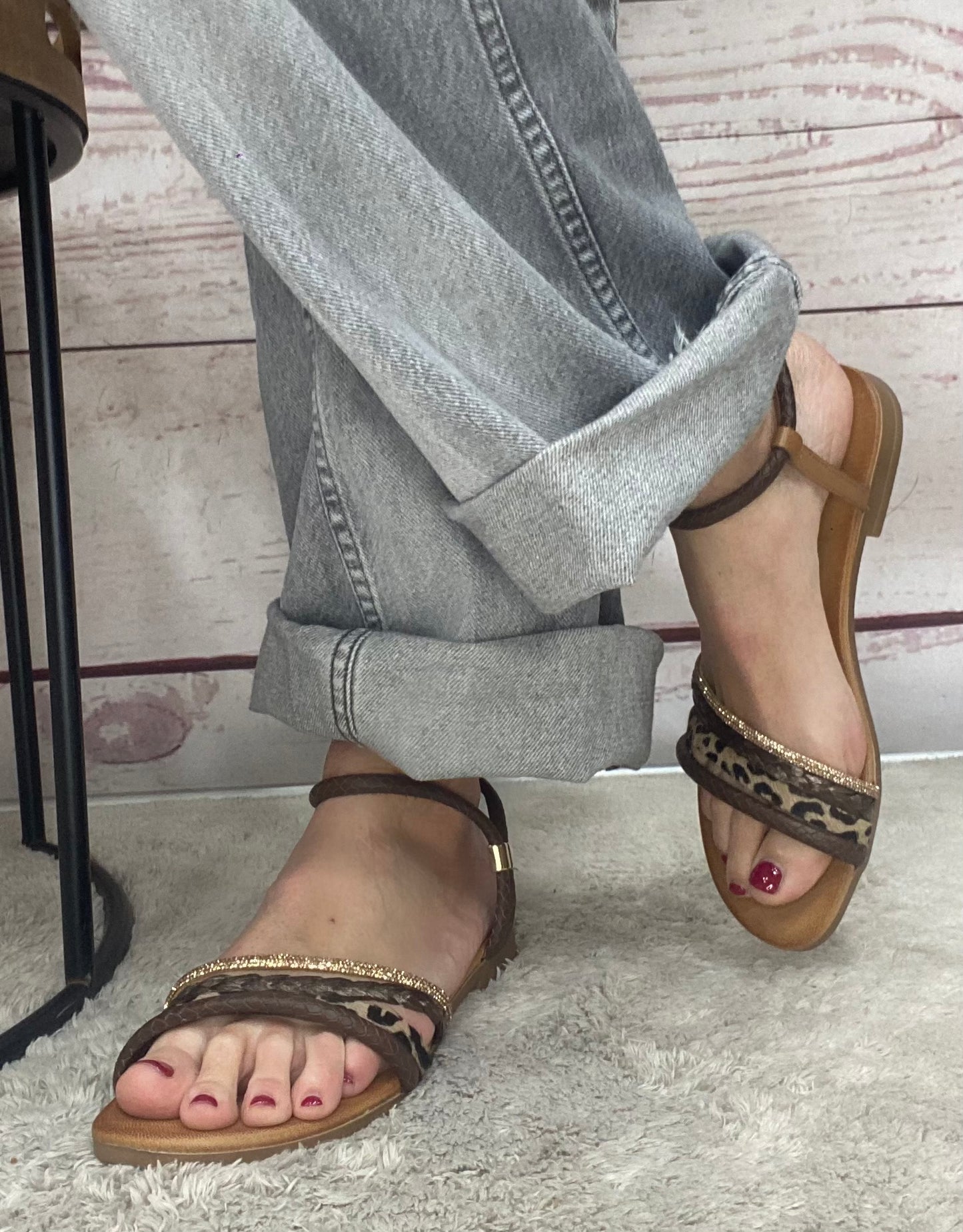 18+ Sandalo 9019 treccia cuoio animalier