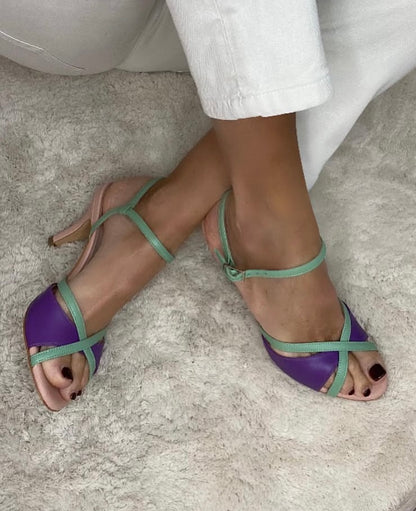 Mondie Sandalo nappa Nude+nappa verde + nappa viola