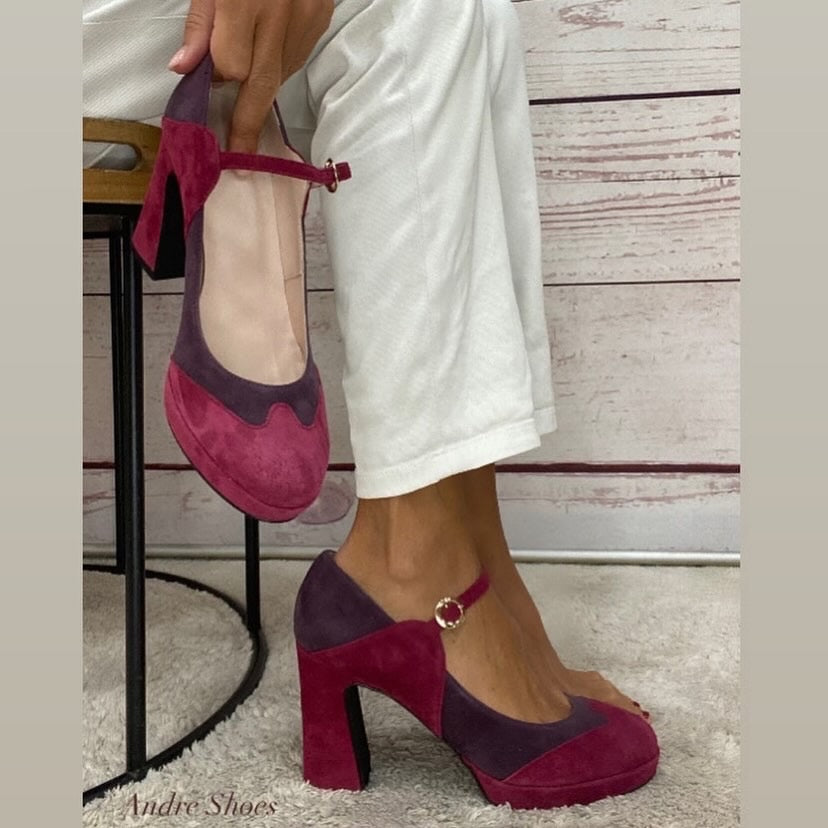 Scarpina artigianale suede bordeaux