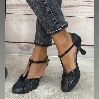 Scarpina artigianale nera glitter