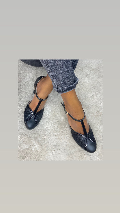Scarpina artigianale nera glitter