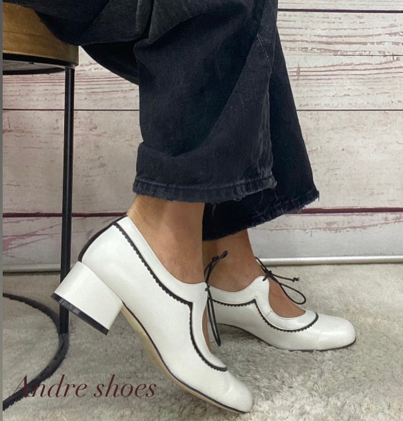 Decolletè Artigianale 380 Nappa Latte+Nappa Nero