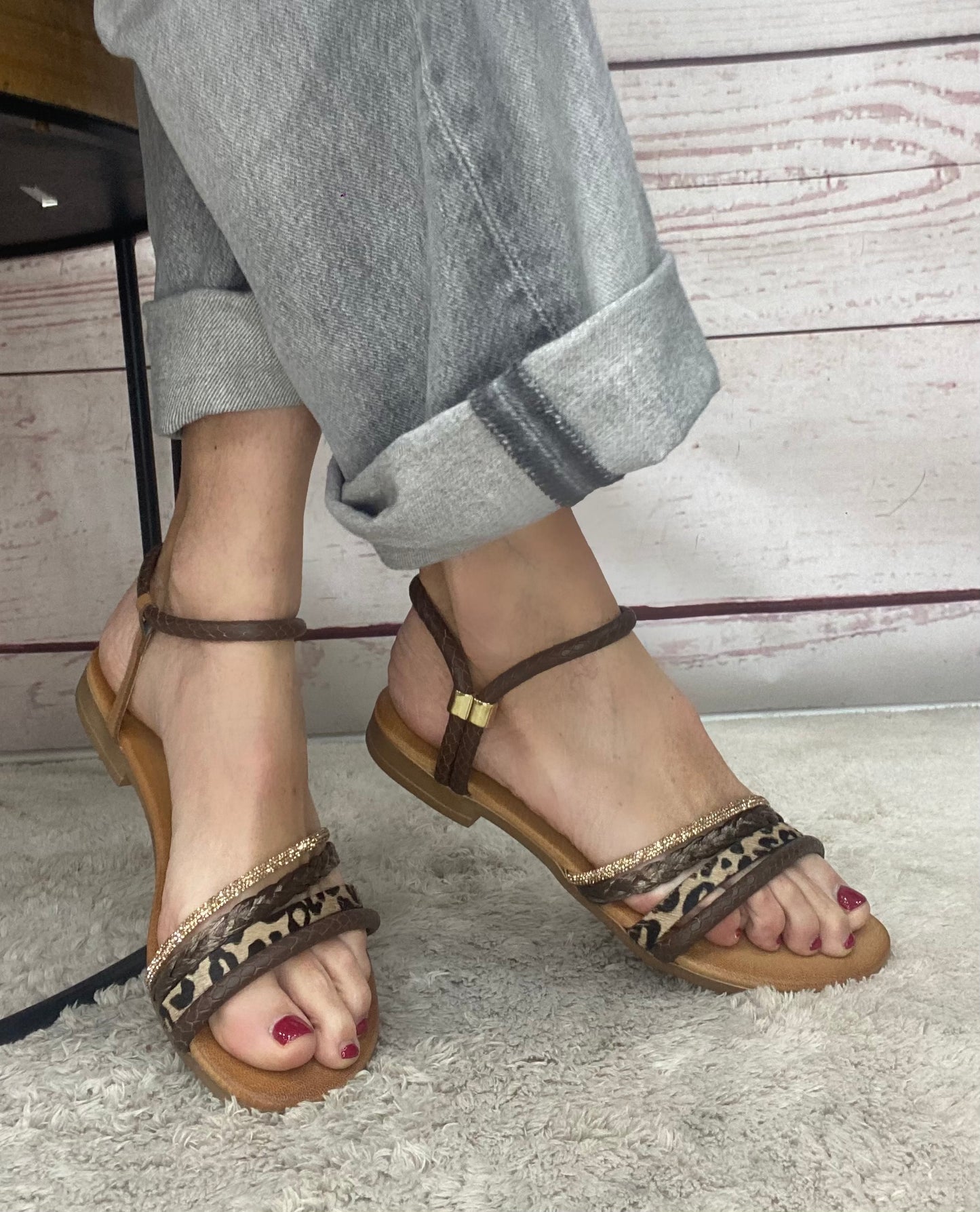 18+ Sandalo 9019 treccia cuoio animalier