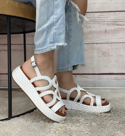 Vueva Sandalo Platform bianco pelle intrecciata