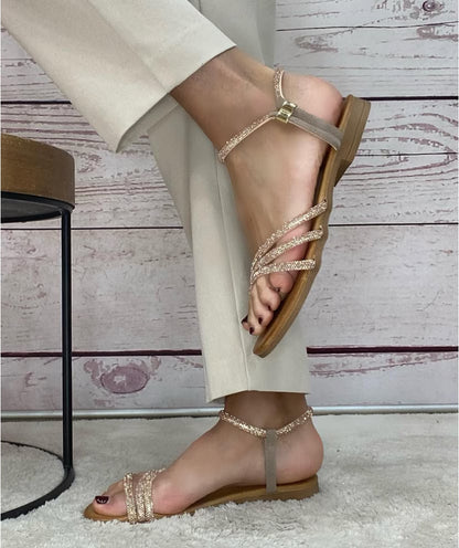18+ Sandalo basso strass oro rosa