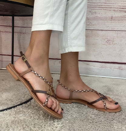 Les Tropezien Infradito treccia Chocolat multi