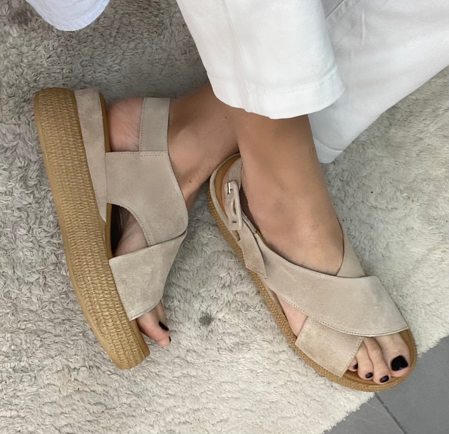 Creative sandalo platform suede sabbia