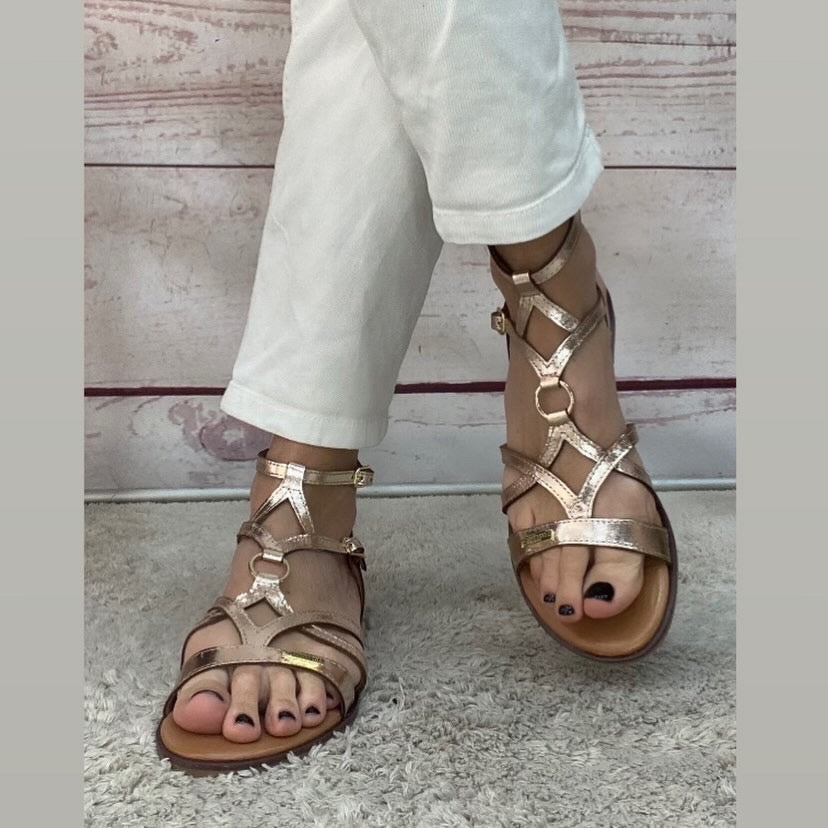 Les Tropezien sandali gladiatore laminato platino