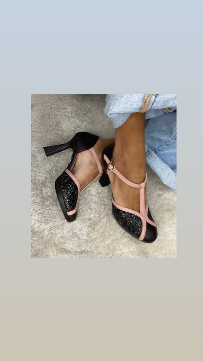 Tangherina artigianale marrone glitter