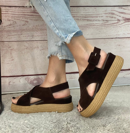 Creative sandalo platform suede testa moro