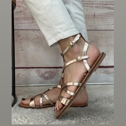 Les Tropezien sandali gladiatore laminato platino