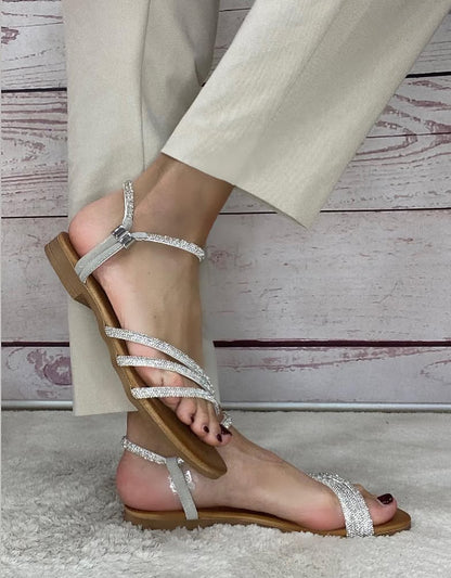 18+ Sandalo basso strass argento