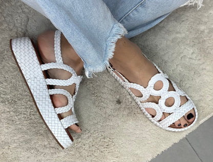 Vueva Sandalo Platform bianco pelle intrecciata