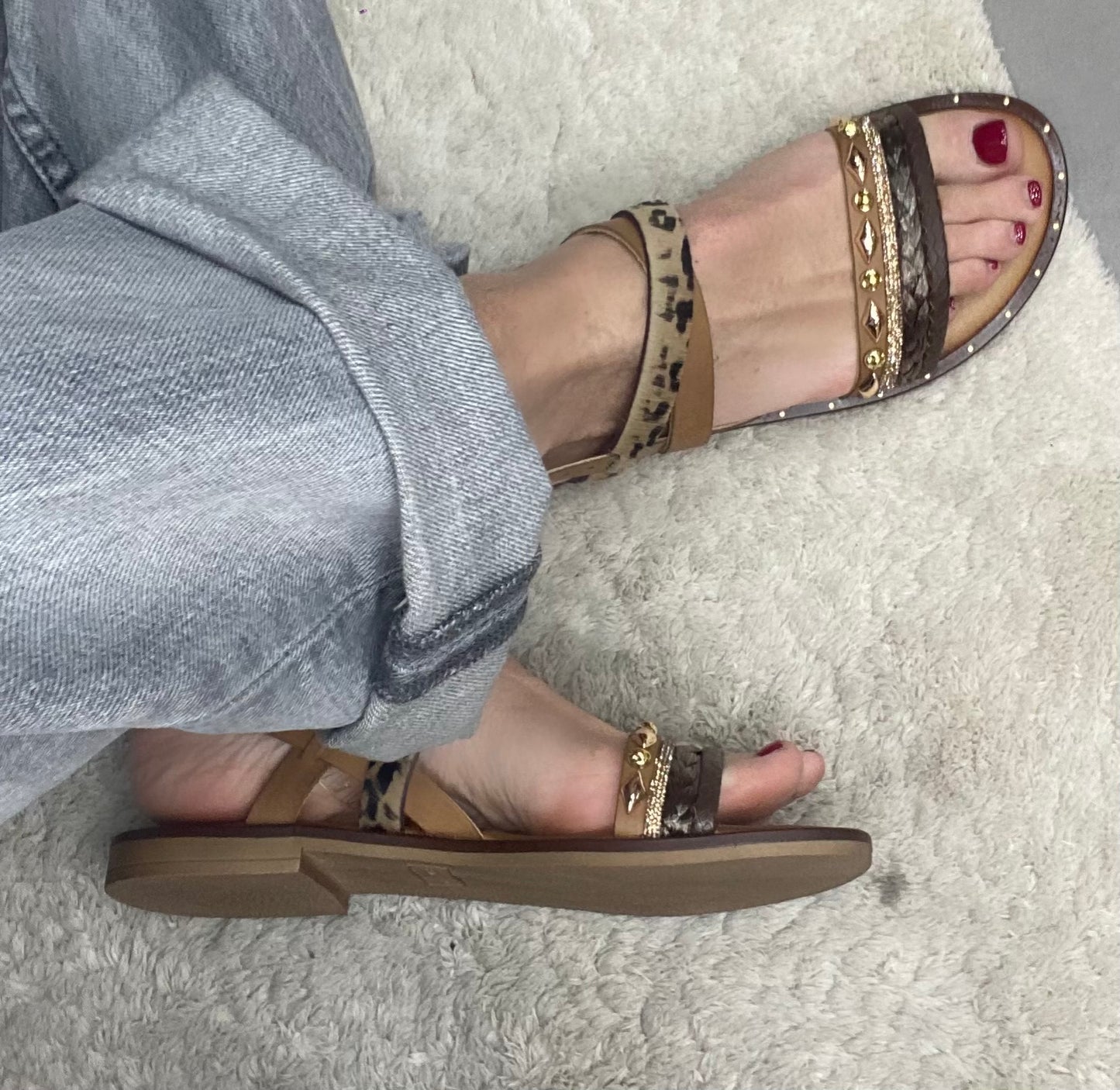 18+ Sandalo 9023 treccia cuoio animalier