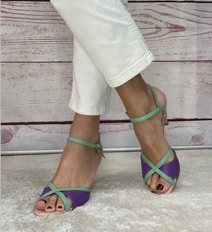 Mondie Sandalo nappa Nude+nappa verde + nappa viola