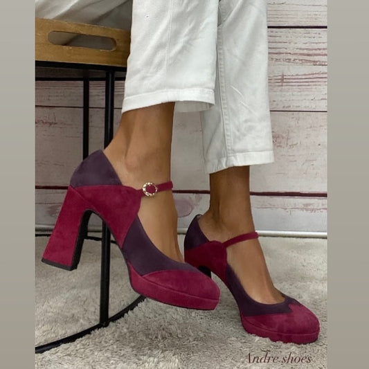 Scarpina artigianale suede bordeaux