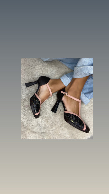 Tangherina artigianale marrone glitter