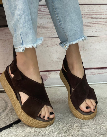 Creative sandalo platform suede testa moro