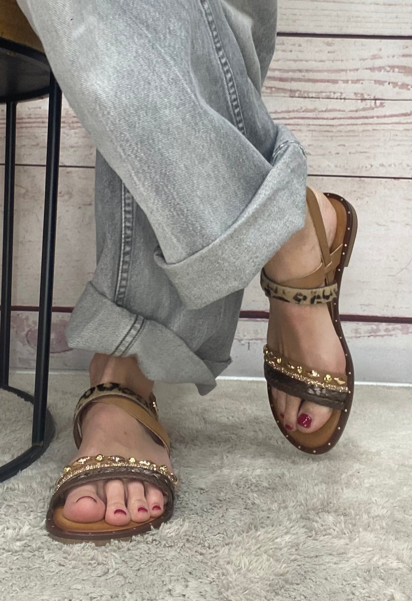 18+ Sandalo 9023 treccia cuoio animalier