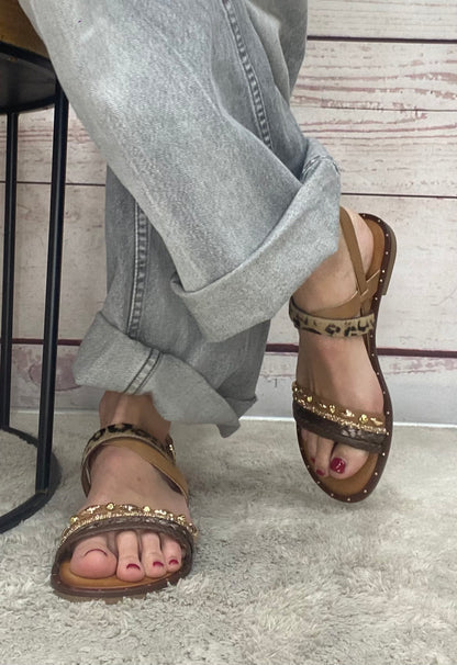 18+ Sandalo 9023 treccia cuoio animalier