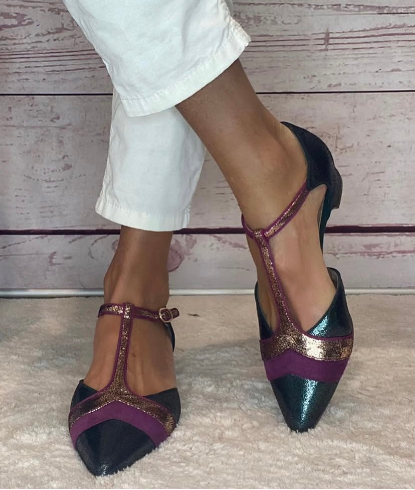 Gielle Viareggio pelle verde+pelle magenta+pelle platino
