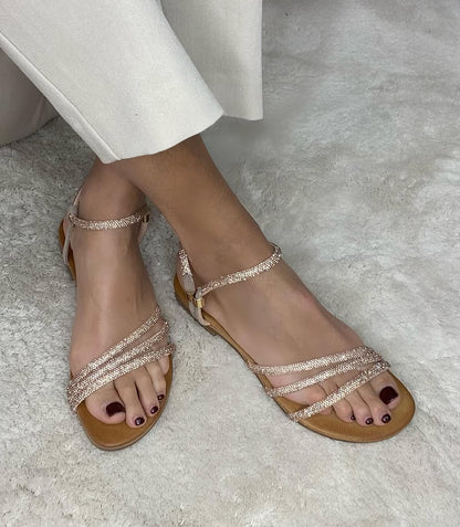 18+ Sandalo basso strass oro rosa