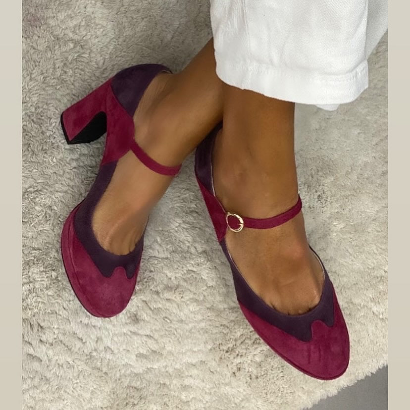 Scarpina artigianale suede bordeaux